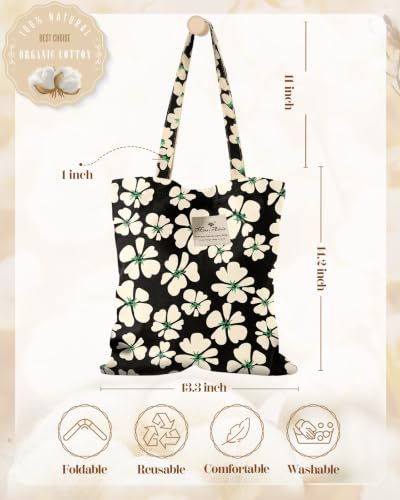 Miss Adola Aesthetic Buckle Tote Bag for Women - color: Green White Flowers