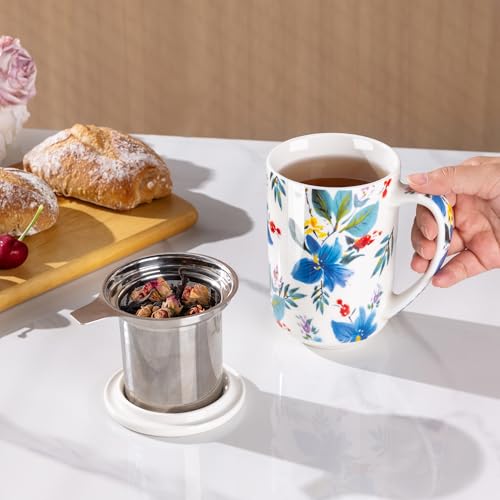 AmorArc Tea Cup With Infuser and Lid, 18oz Loose Leaf Tea Mug With Steeper - color: Iris