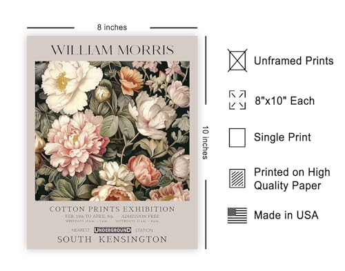 Poster Master Pink Peonies Print - William Morris Poster - Textile Pattern Art - Botanical Exhibition Art - Floral Illustration - Aesthetic Living Room or Bedroom Decor - 8x10 UNFRAMED Wall Decor - color: Style-07, size: 8"L x 10"W