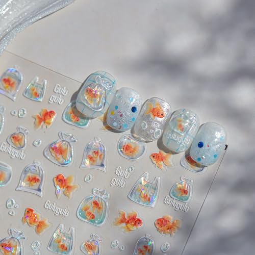 5D Embossed Under The Sea Stickers for Nail Art Jelly Fish Self-Adhesive Nail Art Decals for Women Nail Supplies Art Design Stickers (to4879) - style: to4879