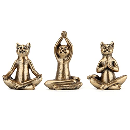 Smadeer Yoga Cat Statues for Home Decor Accents,Yoga Pose Figurine for Zen Spiritual Bedroom Living Room Office Table Desk Modern Boho Decoration,Meditation Shelf Decor Accents Antique Bronze Gift - color: Cat