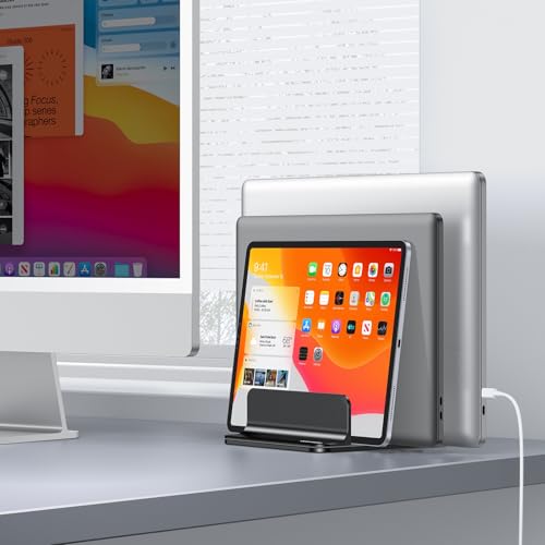 OMOTON 3-Slot Multiple Vertical Laptop Stand, Fits All MacBook, Black - color: Three Slots-Black