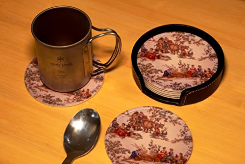 Vintage French Country Print Coasters for Drinks with Holder Leather Coasters Set of 6 Table Decor Protect Furniture from Water Marks Scratch and Damage - color: Black4