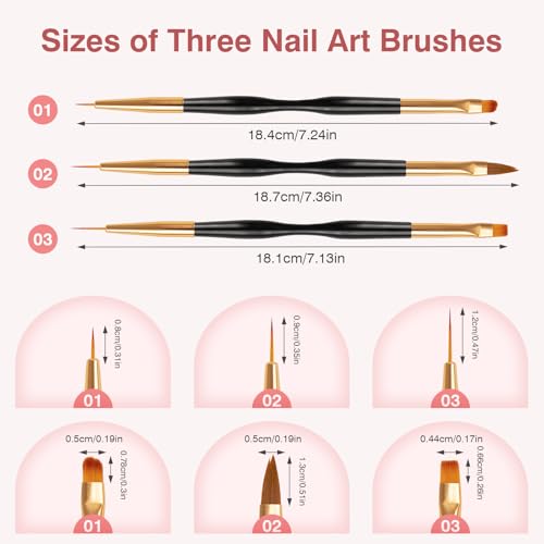 Nail Art Brushes, 3 Pcs Nail Brush Set with Gel Polish Pens and Liner Brush - color: 3PCS Nail Brush Set