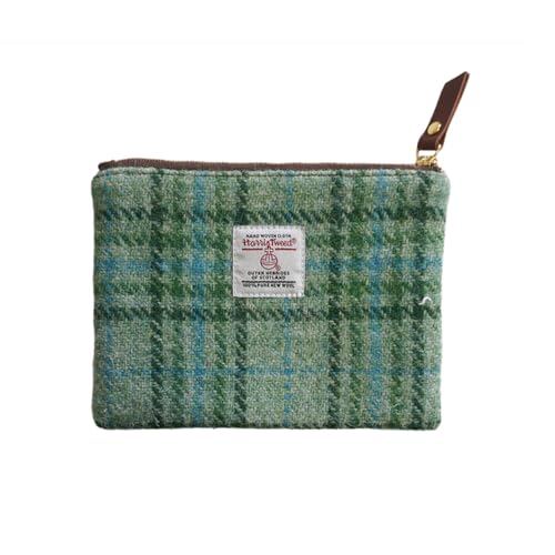 Harris Tweed Coin Purse Handmade Lipstick Bag Vintage British Portable Credit Card ID Wallet with YKK Zipper for Women men (Mint Green, Medium) - color: Mint Green, size: Medium