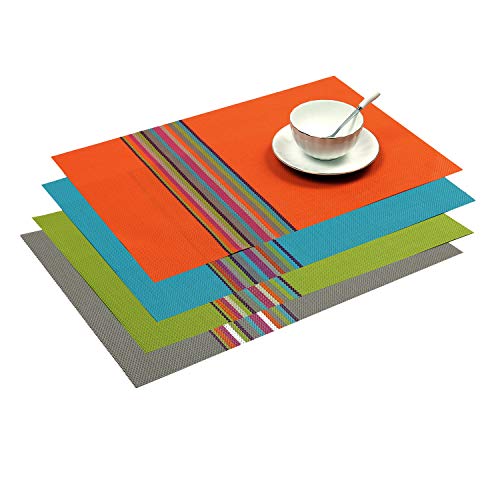 SHACOS Placemats Set of 4 Colorful Woven Vinyl Place Mats for Dining Table Reversible PVC Heat Resistant Table Mats (4, Multicolor) - color: Multicolor, size: Set of 4