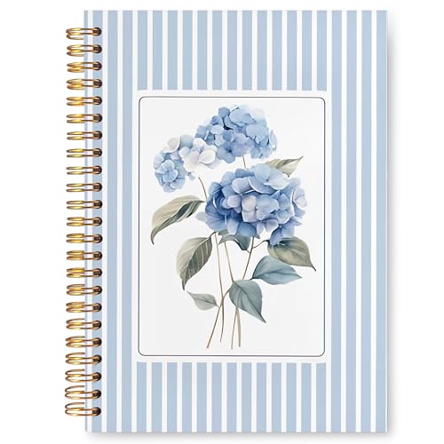 VIIJJUE Blue Hydrangea Stripe Notebook Journal, Hydrangea Gifts, Blue Notebook Office Supplies, Hardcover Spiral Journal 5.5x8.3 Inch - color: B- Blue Hydrangea