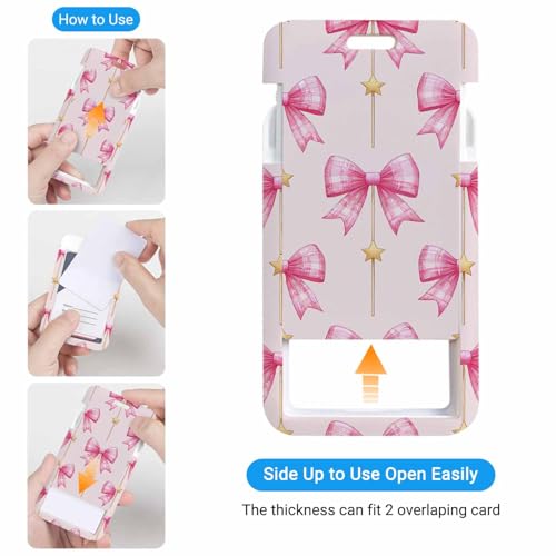 ID Holders for Badges Pink Bow Knot Badge Holder with Lanyard Clip Gold Star for Women Nurse Teacher Student - color: Pink Bow Knot