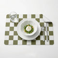 Set of 6 Checkerboard Non-Slip Washable Placemats for Dining Table - color: Olive Green