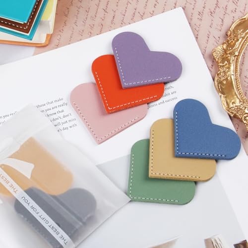 Leather Heart Bookmarks, HOMTEK 6pcs Cute Corner Page Book Marks for Reading Women, Book Lovers Teachers Students, Cute Handmade Reading Gifts(Love B-6pcs) - style: Love B-6PCS