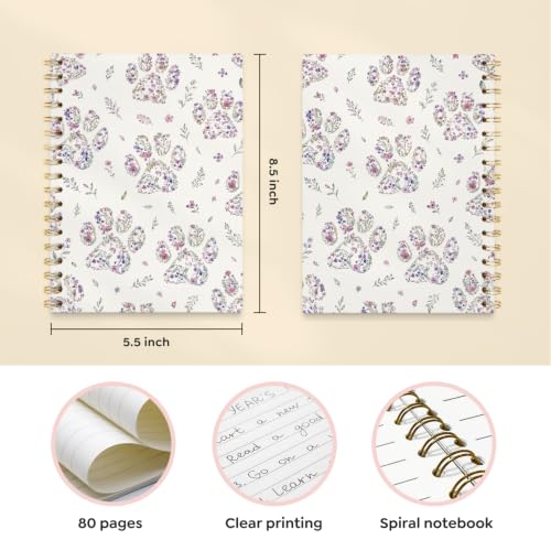VONTP Cute Dog Paw Floral Journal Notebook for Women Girls Kids, 5.5x8.3 In - color: 010-Flower