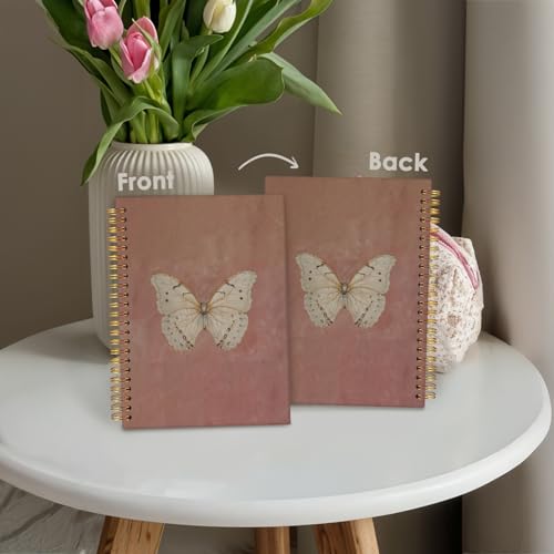 Wheatwin Butterfly Pink Notebook Journal, Vintage Pink Cute Butterfly Journal for Women, Preppy Gifts for Teen Girls, 5.5x8.3 Inch - color: Butterfly
