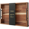 Fibogollo Acacia Wood Serving Tray with Metal Handles,17x12in Ottoman Decorative Trays Platter for Coffee Table,Living Room,Bar,Party(Large) - size: 16.9" x 11.8" x 2"