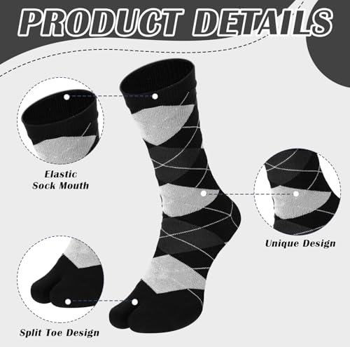 4 Pairs Tabi Socks for Men Split Toe Flip-flop Cotton Crew Socks - color: Black