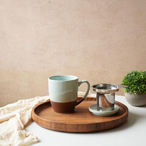 Bosmarlin Ceramic Tea Cup with Infuser and Lid, 16 Oz, Steeping Tea Mug with Strainer, Dishwasher and Microwave Safe (Mint Blue) - color: Mint Blue