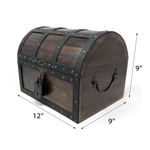 Nautical Cove Handmade Wooden Treasure Chest Storage Box – Deluxe Design with Real Leather Accents, Working Iron Lock & Skeleton Keys, Decorative Keepsake Chest (Large - 12 × 9 × 9") - size: Large - 12 × 9 × 9 in