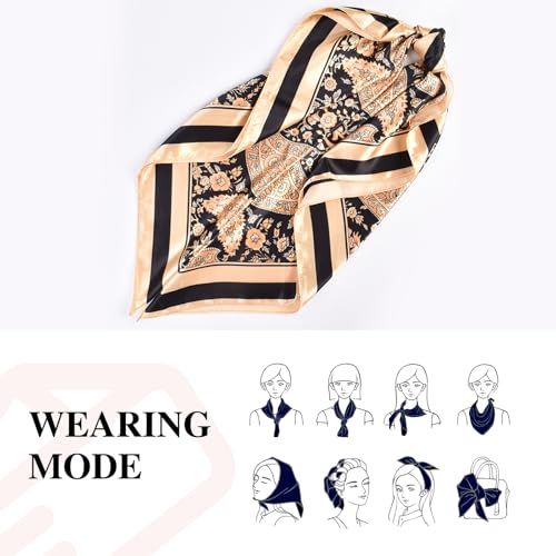 35 Inches Silk Head Scarf-Satin Hair Scarves Silk Bandana Scarf Headscarf for Women's Fashion Scarves - color: Camel-large Cashews
