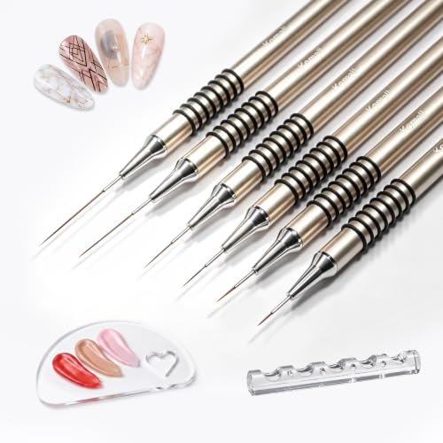 Komall Metallic Nail Art Brushes, 6Pcs Non-slip Liner Brushes Set, Gold - color: Gold