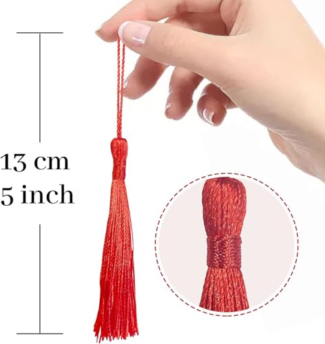 100 Pcs Red Mini Tassels 13cm/5 Inch with Loops for Bookmarks, Jewelry Making, DIY Projects - color: Red