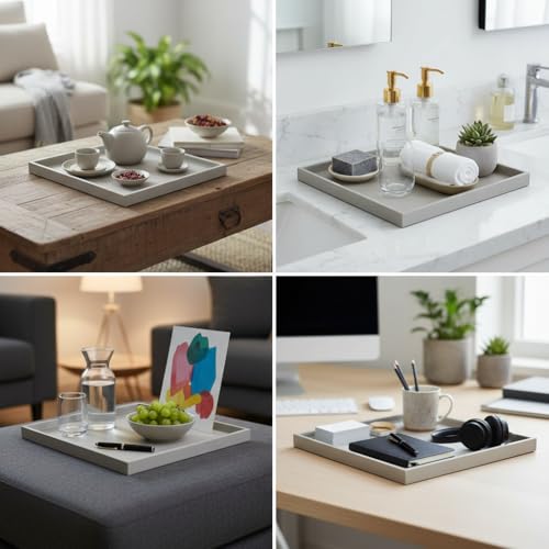 25 * 25 Inch Rectangular Ottoman Tray | Textured PU Leather, Waterproof & Heat-Resistant Storage for Coffee/Dining Tables, Sofa, Bed, Entertainment & Party (Tranquil Beige, 25 * 25in) - color: Tranquil Beige, size: 25" x 25" x 1.5"