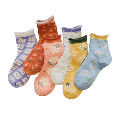 OTAODKA Cute Cotton Socks for Women Novelty Ankle Athletics Sock - color: 6 Pack Flowers