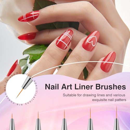Nail Art Brushes, 5 Pcs Nail Brush Set with Liner Brush and Dotting Pens - color: 5PCS Nail Brush Set