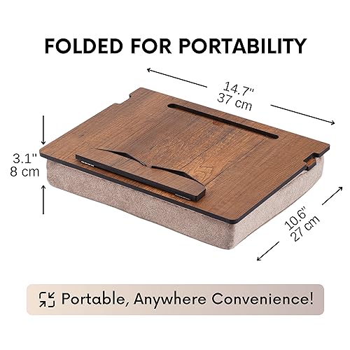 Vigo Wood Lap Reading Desk with Cushion, Adjustable Incline Book Stand with Storage Compartment (Walnut) - color: Walnut
