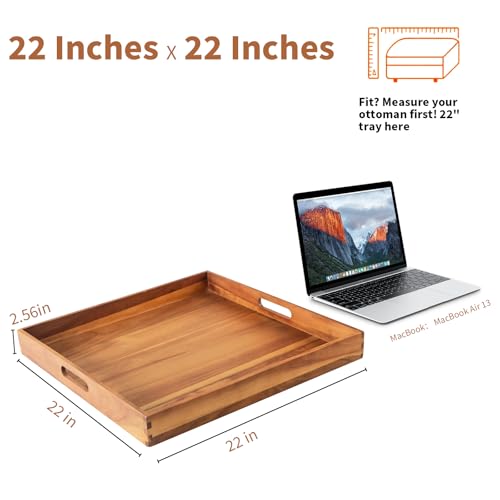 Serving Tray with Handles, 22 inch Large Square Ottoman Tray Coffee Table Tray, Wooden Trays Decorative Trays for Party, Food Serving, Breakfast, Dinner, Coffee Tea, Appetizers - color: Square Tray -22 Inch
