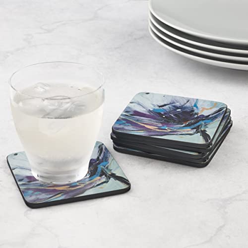 Pimpernel Abstract Lilac Collection Coasters, Set of 6 – 4" Square Cork-Backed Drink Mats with Lacquered Finish, Heat & Stain Resistant Dining Table, Tabletop & Furniture Protection - size: 4" x 4" Square, style: Blooms in Lilac