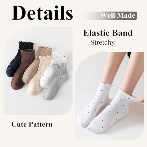 Women‘s Ruffle Ankle Socks,Vintage Patterned,Short Casual Dress Sock,Cute Princess Lettuce Floral Socks 6 Pack - color: Neutral Color