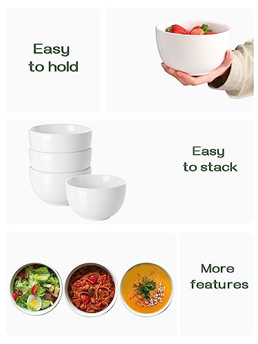DOWAN Deep Bowls, 30oz Large Soup Bowls, Ceramic Cereal Bowls Set of 4 - color: White