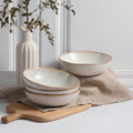 HaWare Cereal Bowls, 26oz Stoneware Serving Bowls Set of 4, for Salad Pasta - color: Reactive Pearl White