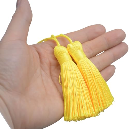 20Pcs 4.3 Inch Silky Mini Craft Tassels for Earrings, Souvenir(Yellow) - color: Yellow