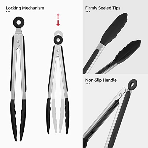 U-Taste Kitchen Tong for Cooking, 600ºF Heat-Resistant Silicone, 9in/Black - color: Black, size: 9 inch