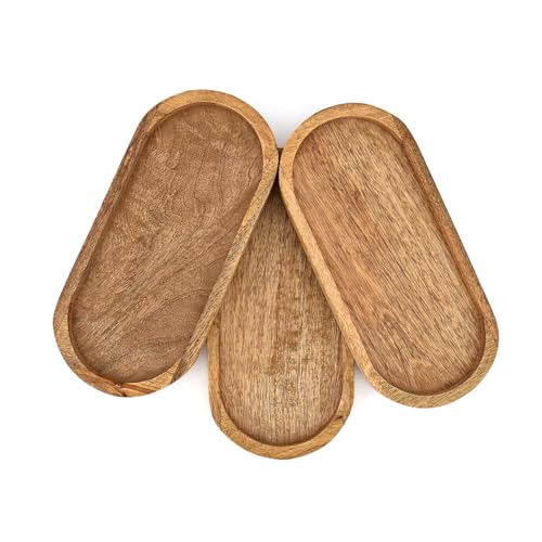 Platters Mango Wood Natural Wood Serving Platters Set with Lip Oval for Food Holder/BBQ, Serve Cheese, Sushi (11" X 5" X 0.75")