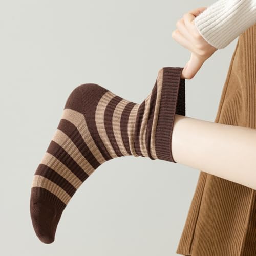Womens Striped Crew Socks, Cute Vintage Retro Mid Calf Boot Socks for Women Ladies 5/6 Pairs, Size 5-10 - color: Striped Socks