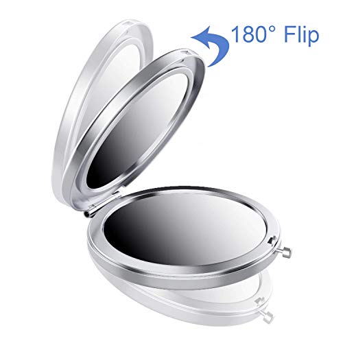 MIHAGUTY Magnifying Compact Mirror for Purses with 2 x 1x Magnification, Folding Mini Pocket Double Sided Travel Makeup Mirror,Perfect for Purse, Pocket Mirror for Gift (Silver) - color: Silver, size: 0"L x 0"W