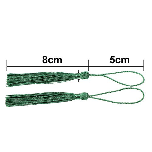 VAPKER 100 Pieces Green Silky Handmade Soft Tassels 13cm/5-Inch With 2-Inch Cord Loop for Jewelry Making, DIY Projects, Bookmarks - color: G:green
