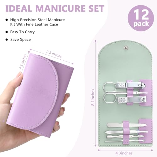 12 Set Mini Manicure Bulk, 7 in 1 Nail Clipper, Purple - color: Purple