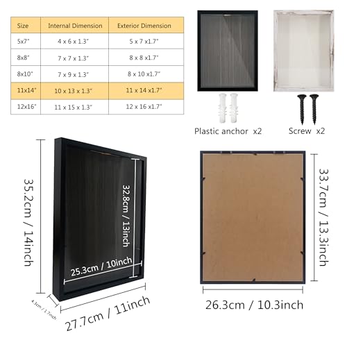 GraduationMall 11x14 Top Loading Shadow Box Frame with HD Glass,Wood Display Case with Slot,1.25 inches Interior Depth,Ideal for Wine Bottle Caps,Tickets,Shells,Stamps and More,Black - color: Black, size: 11x14