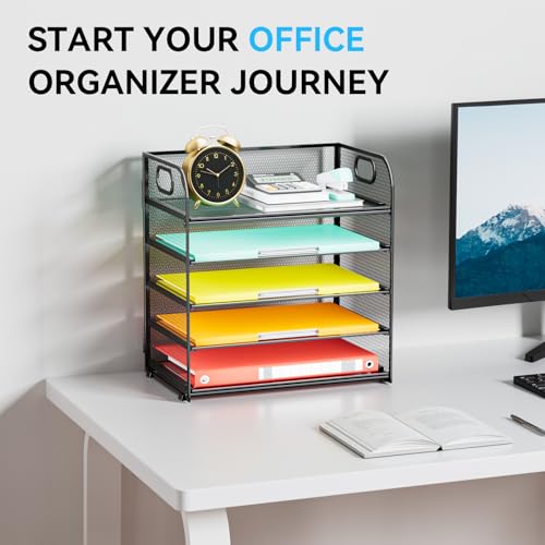 Paper Organizer Letter Tray with Handle, 5-Tier Black - color: Black, size: 12.6" x 9.1" x 13.4"