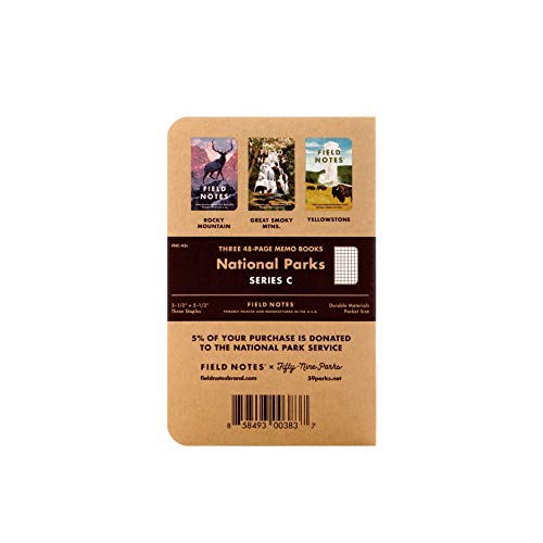 Field Notes: National Parks Series (Series C - Rocky Mountain, Great Smoky Mountains, Yellowstone) - Graph Paper Memo Book 3-Pack - 3.5 x 5.5 Inch - color: Series C - Rocky Mountain, Great Smoky Mountains, Yellowstone