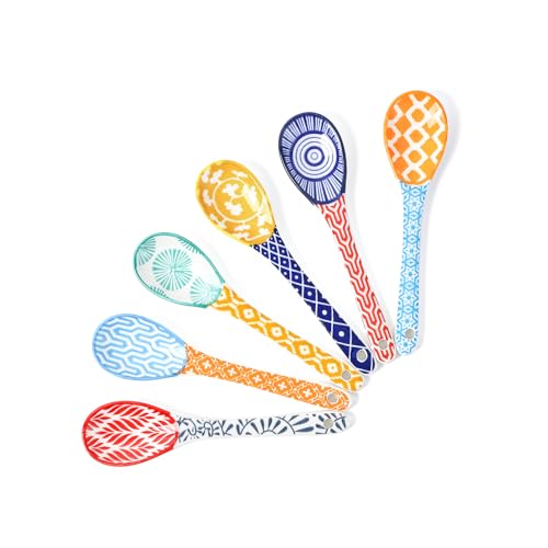 Selamica 5.2 Inch Ceramic Coffee Spoons, Set of 6, Assorted Colors - size: 5.2 Inch, style: Assorted Colors