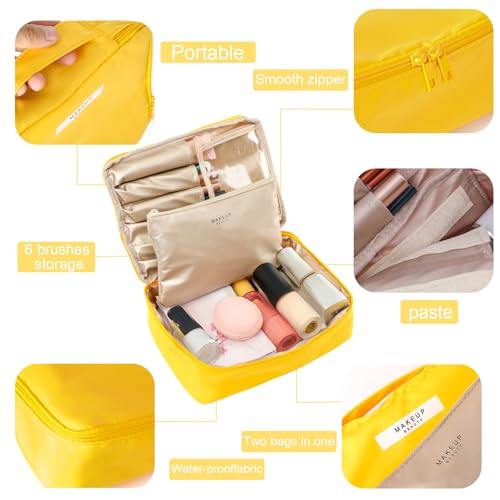 Queboom Travel Makeup Bag Cosmetic Bag Toiletry Bag for Women & Men, Yellow - color: Yellow-1pcs