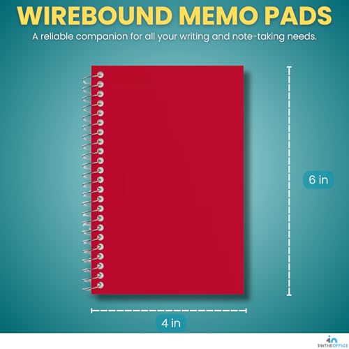 1InTheOffice Wirebound Spiral Memo Books, Memo Pads, 4" x 6", College Ruled, Small Notepad 4x6, Assorted, 50Sheets/Pad, 10 Pads/Pack