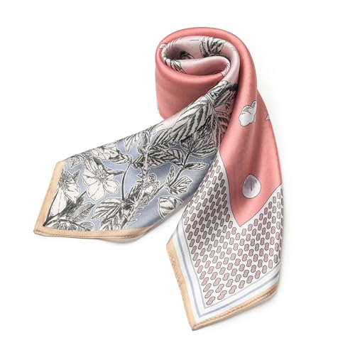 100% Mulberry Silk Scarf - 21" Square Lightweight Neckerchief, Gift Packed - color: Pink-9
