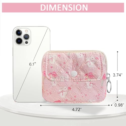 Cute Prints Cotton Quilted Coin Purse for Women Girls - color: BOUQUET BUNNY