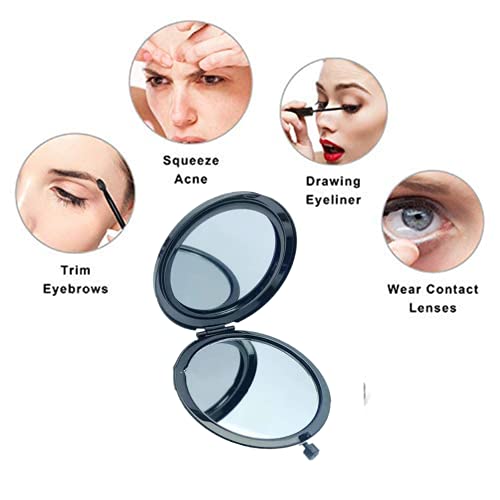 MIHAGUTY Magnifying Compact Mirror for Purses with 2 x 1x Magnification, Folding Mini Pocket Double Sided Travel Makeup Mirror,Perfect for Purse, Pocket Mirror for Gift (Black) - color: Black, size: 0"L x 0"W
