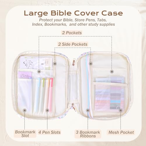 XKDOUS Bible Cover for Women Bible Bag Kit Church Book Holder Carrying Case - color: Lilac