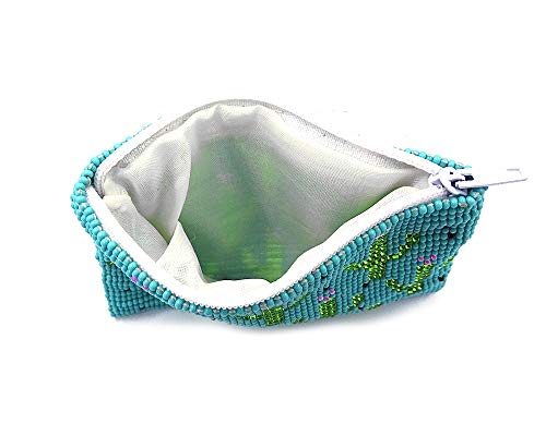 Multi Saguaro Cactus Pattern Czech Glass Seed Beaded Coin Purse Zipper Pouch - Womens Fashion Handmade Bags Boho Travel Accessories (Turquoise) - color: Turquoise